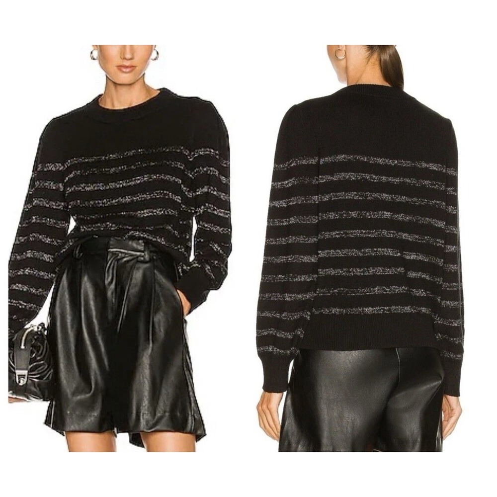 NWT Rails Allegra Cashmere Blend Sweater XL Black Metallic Stripe Quiet Luxury